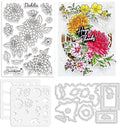 ORIGACH Realistic Dahlia Layering Stencils Set for Card Making, Dahlia Silicone Stamps and Die Sets and Flower Stencil Template for Scrapbooking DIY Crafting