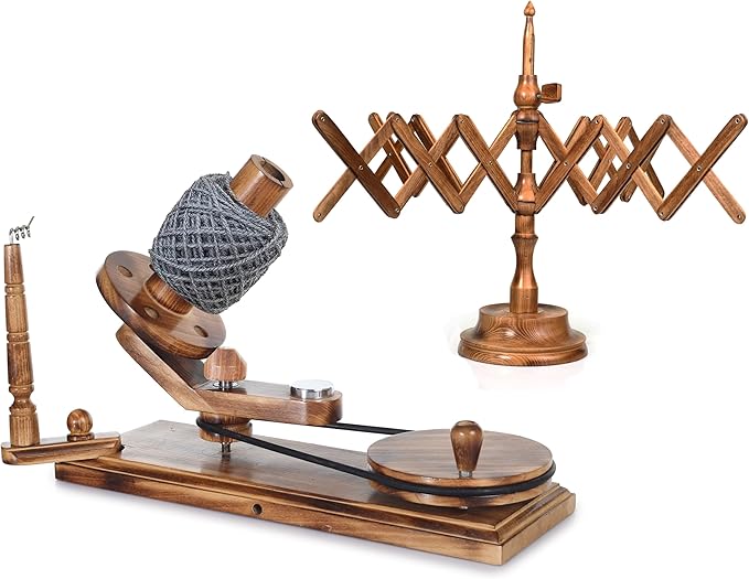 Handmade Wooden Yarn Ball Winder & Table Top Swift for Knitting & Crocheting, Wool String Center Pull (Antique Winder+Swift Set)