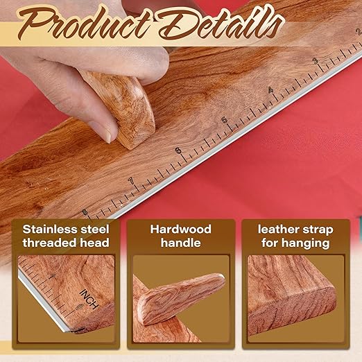 SAVINA Safety Ruler with Handle & Stainless Steel Edge - 13in Handmade Hardwood Ruler for Quilting, Sewing, Fabric, Paper & Leather Crafts - Comfortable Grip for Precision Tailoring & DIY Projects
