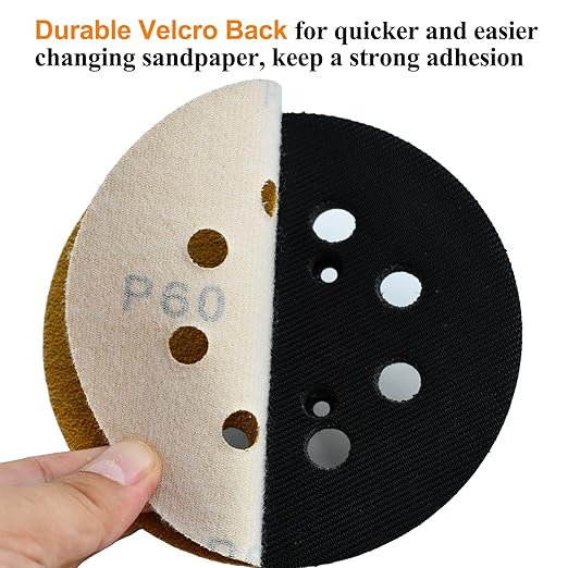 5-Inch 8-Hole Hook and Loop Sanding Discs 60-Grit Random Orbit Sandpaper, 100-Pack