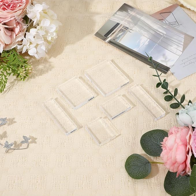 6 Pcs Acrylic Stamping Block Square Clear Stamping Block Tools with Grid Lines Acrylic Blocks Insert Decorative Stamp Blocks Essential Stampings Tool for Scrapbooking Crafts Making DIY Craft