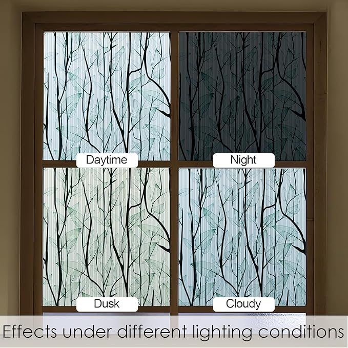 DKTIE Nature Pattern Rainbow Window Film Decorative Stained Glass Window Film Static Cling Films Easy Apply Removable Comes with Tools (U1747-Reeded Glass, 17.7" x 118.1")