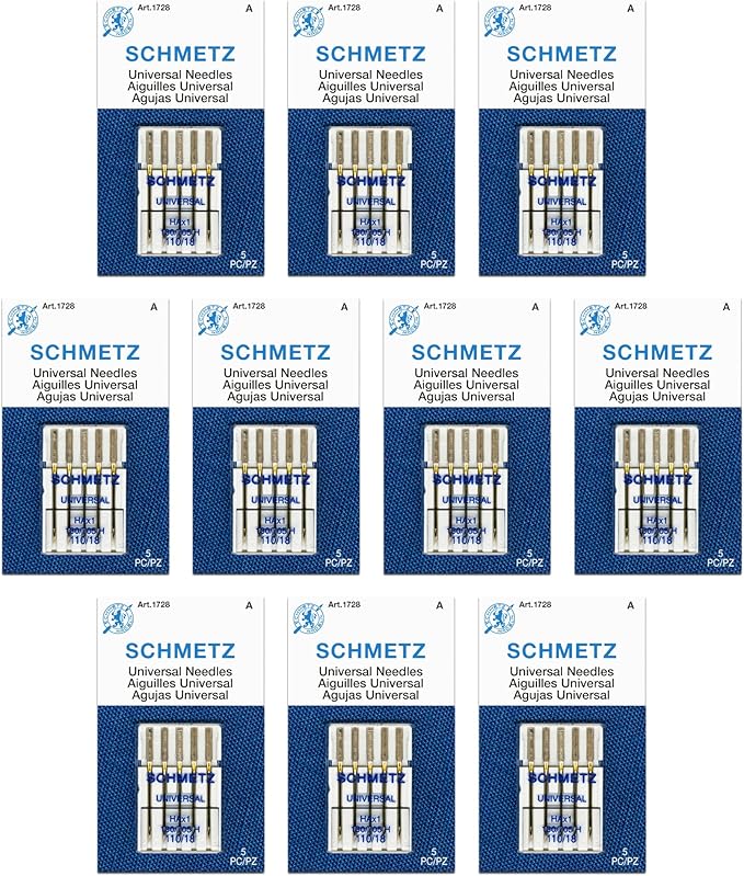 SCHMETZ Universal Sewing Machine Needles - Size 110/18, 5-Needle Cards, Pack of 10