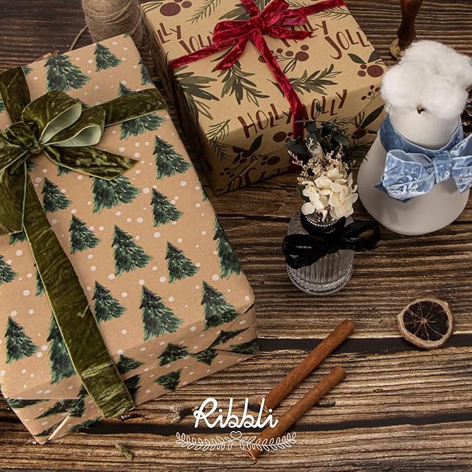 Ribbli Dusty Blue Velvet Ribbon 3/8 Inches Luxury Crinkled Blue Christmas Ribbon for Gift Wrapping Crafts Home Decor-Continuous 10 Yard