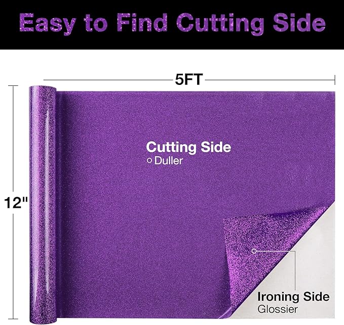 TORC Purple Glitter HTV Heat Transfer Vinyl Roll 12 inch x 5 ft Iron on Vinyl for T Shirts Crafts