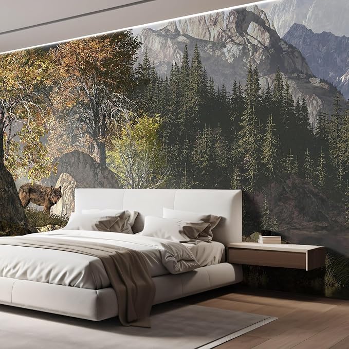 wall26 Wolf Near a Lake in a Rocky Mountain Landscape. Removable Wall Mural | Self-Adhesive Large Wallpaper - 120x120 inches
