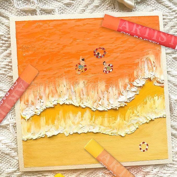 qianshan Soft Oil Pastels Set of 12 Colors,Non Toxic,Soft Texture Vibrant and Creamy Oil Crayons Pastels Art Supplies For Professional Artists Beginners Drawing.Orange&Green