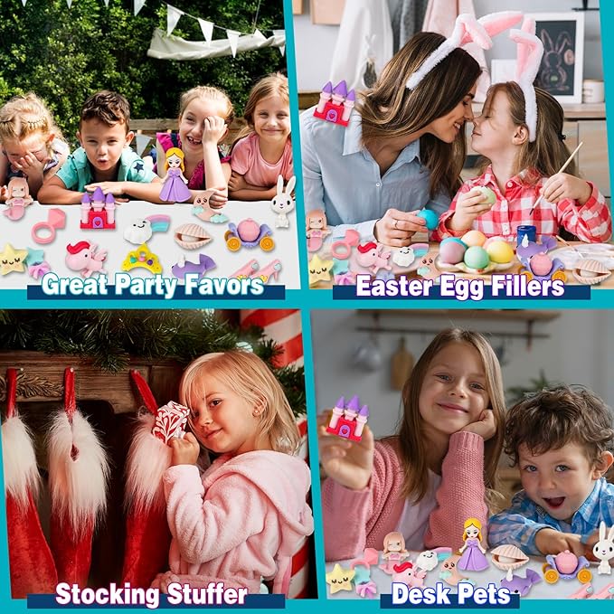 Erasers Set for Kids, Princess Castle Pencil Eraser Bulk for Kids, Take Apart Puzzle Erasers for Classroom Prizes, Game Reward, Egg Fillers, Back to School Gift for Boys and Girls Desk Pets