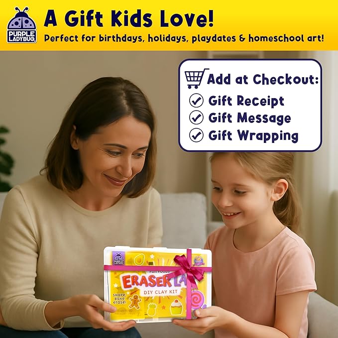 Eraser Lab DIY Clay Kit - Food-Themed Fun Eraser for Kids Craft Set, 8 Clay Colors, Mold Tray & Shaping Tool, Christmas Presents for Kids, Creative Activity for Boys & Girls Aged 4+, Gift for Birthday