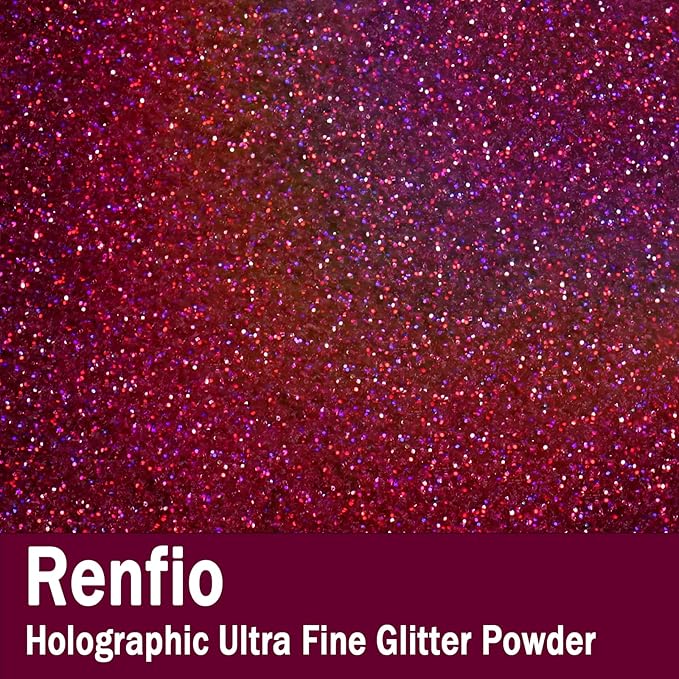 Renfio Holographic Ultra Fine Glitter Powder Metallic Resin Glitter 2.11 Oz (60g) PET Flakes Crafts Sequins 1/128" 0.008" 0.2mm Epoxy Chips Flakes for Tumblers Slime - Laser Deep Pinkish