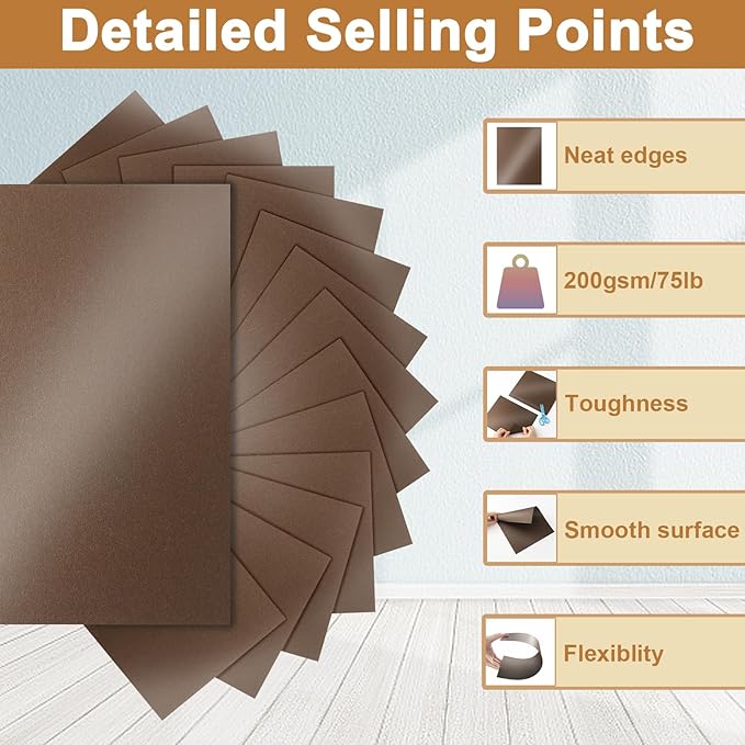 40 Sheets Coffee Shimmer Cardstock 8.5 x 11 Crafts Paper, 75lb Thick Dark Brown Card Stock for DIY Cards, Greeting Cards,Wedding Invitations, Birthday