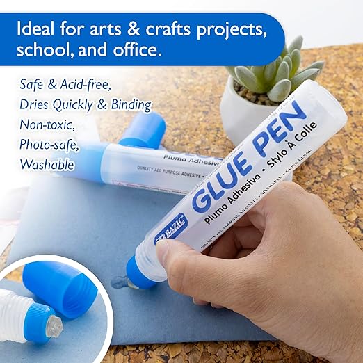 BAZIC Washable Glue Pen 1.7 Oz. (50 mL), Liquid Clear Glues Bond Adhesive for Art Crafts Project at School Home Office (2/Pack), 72-Packs