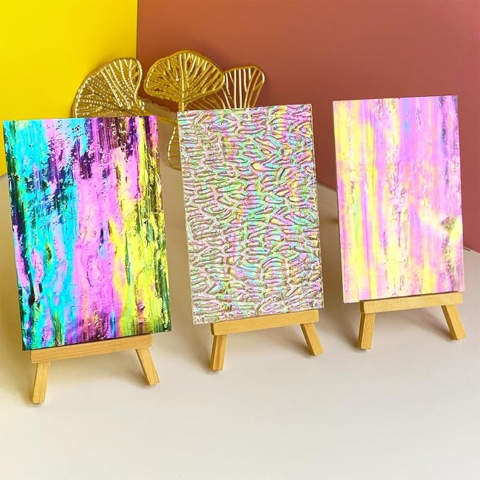 24 Sheets Iridescent Stained Glass Sheets Variety Pack, 6 x 4 inch Iridized Art Glass Mosaic Tiles for Crafts, Stained Glass Supplies for Stained Glass or Mosaic Projects