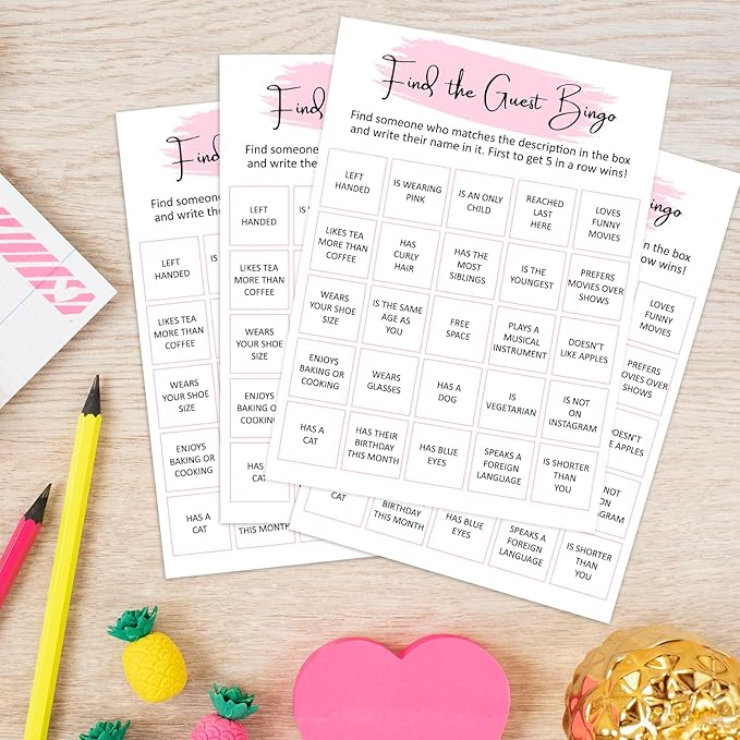 Birthday Party Bingo Game - Find The Guest Bingo, Birthday Party Activity Favor, Set of 20 Games Cards, Birthday Supplies, Activity, Decorations -B05