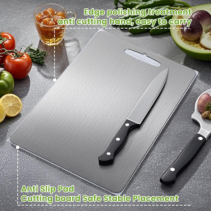 3Pack Titanium Cutting Board, 2025 New Upgrade 100% Pure Titanium Cutting Boards for Kitchen, Hygiene & Durability Non Stick Chopping Board, Double sided Cutting Board, Easy to Clean (M+L+XL）