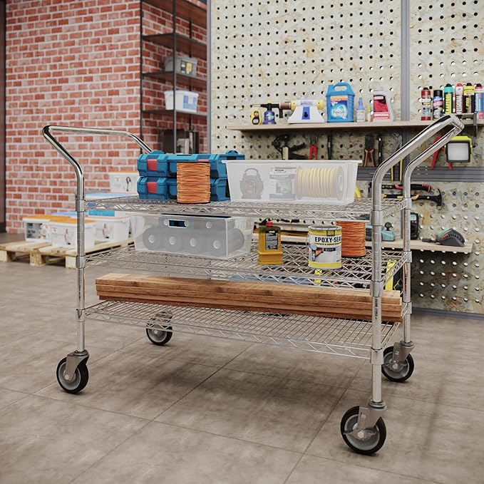 24" W x 42" L x 36" H Chrome Heavy Duty Utility Cart | 3-Tier | NSF Commercial Storage Rack Mobile Unit | Storage and Mobility Solution for Your Business