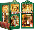 Book Nook Kit,DIY Miniature House Kit for Adults, Teens and Beginners, Dollhouse Booknook Cat Cafe Tiny House Bookshelf Decor 3D Wooden Puzzle, Gifts for Family, Friends