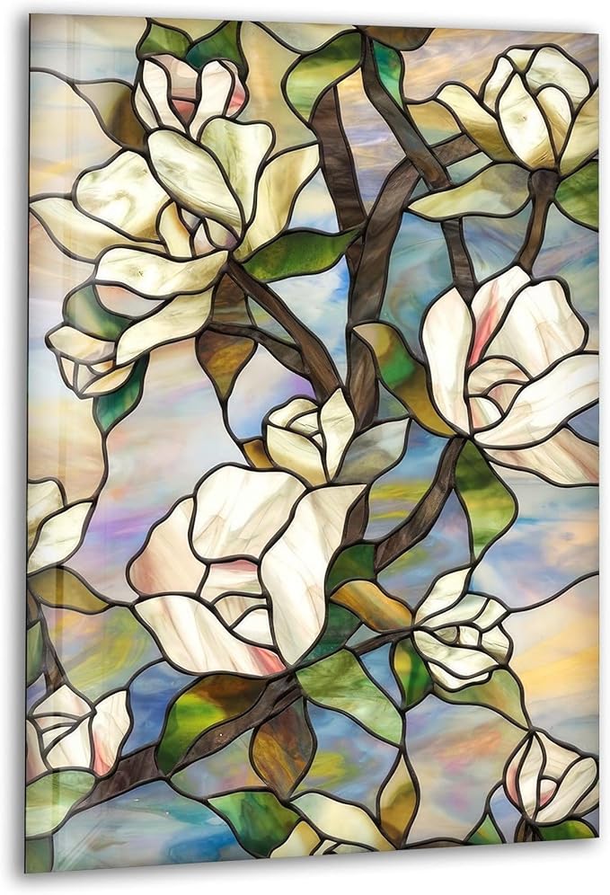 My Photostation.com Round 31,5'' Stained Magnolia Glass Wall Art Tempered Glass Printing Wall Decor Large Wall Art Wall Hangings