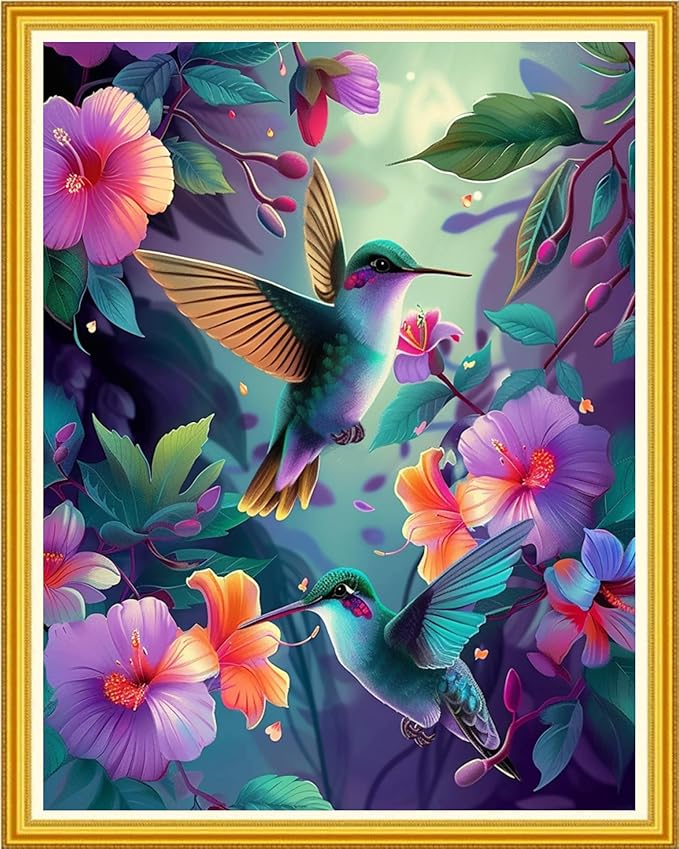 Magxvouy Cross Stitch Kits Stamped Full Range of Embroidery Kits,Cross Stitch Patterns Needlework Kits for Beginners 11CT Printed Kits&Hummingbird Flowers 16x20 inch