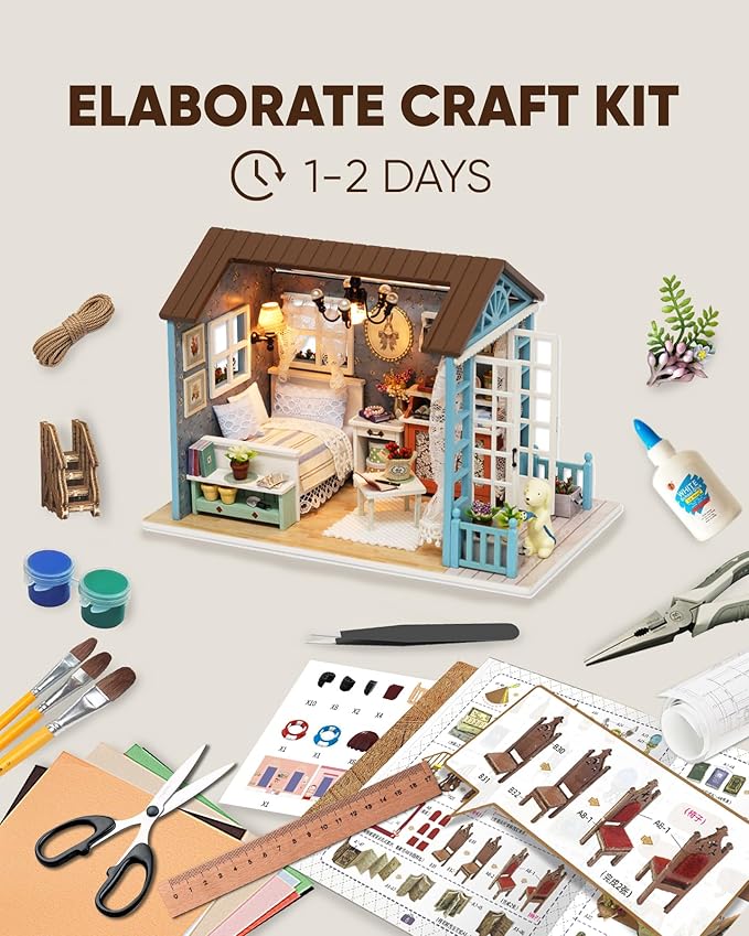 DIY Miniature House Kit, DIY Dollhouse Kit for Adults to Build, Mini House Kit with LED, Mayberry Street Miniatures, Ideal Gifts for Birthday,Valentine Christmas(Forest Times)