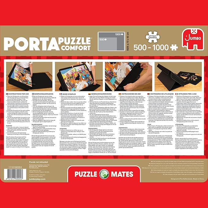 Jumbo Portapuzzle Comfort - Non-Slip Felt, Portable Jigsaw Puzzle Board with Adjustable Angle for 500 to 1000 Pieces - Lightweight, Easy to Store Puzzle Mat, Sorter & Organiser