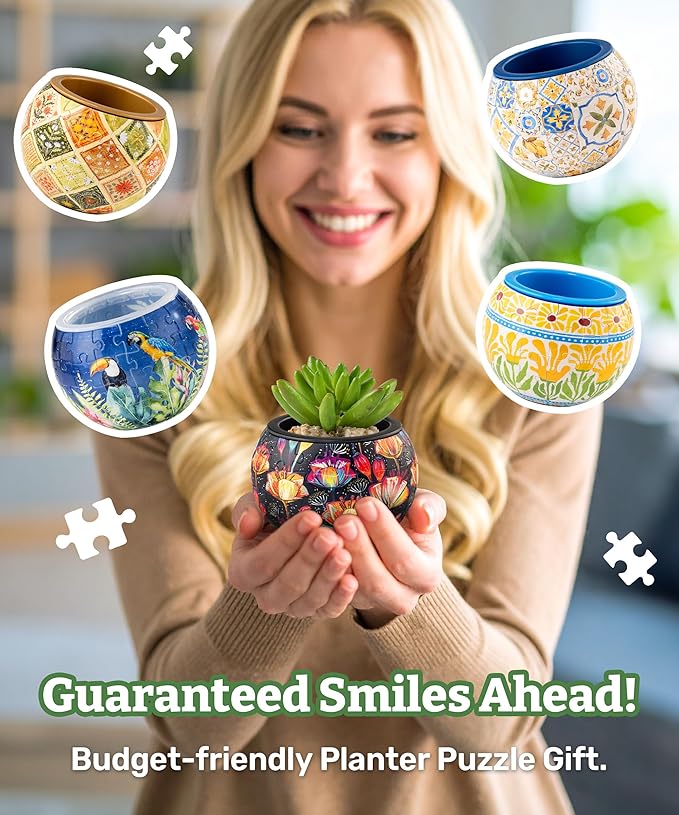 PieceRelax 3D Puzzle Planter - Retro Tiles - Danish Folklore Style, Home Decor Flower Pots for Indoor Cactus, Succulents Pots [K1104]