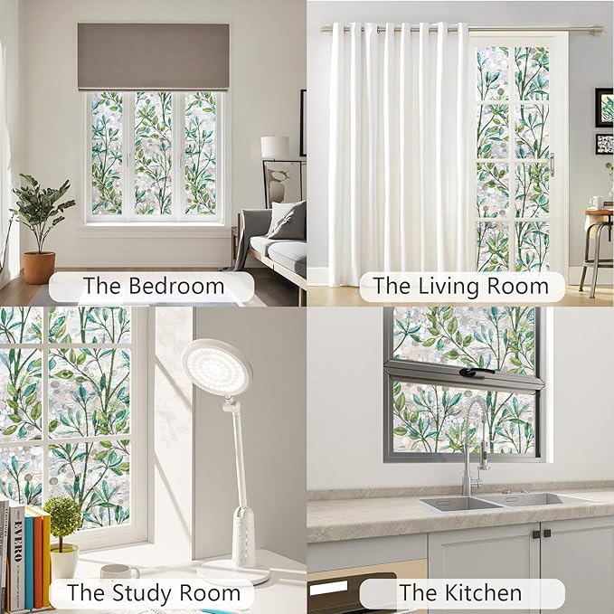 LEMON CLOUD Window Privacy Film, Stained Glass Window Film, Decorative Rainbow Window Clings, Static Cling Non Adhesive Door Stickers, Anti-UV Sun Blocker Heat Control for Home 17.5 x 78.7 inches