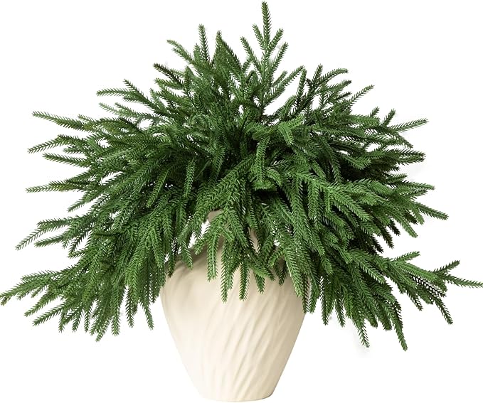 6Pcs Artificial Norfolk Pine Branches - 18" Realistic Faux Christmas Greenery Stems Fake Evergreen Cedar Picks Winter Greens for Vase DIY Crafts Garland Wreath Indoor Outdoor Holiday Decor