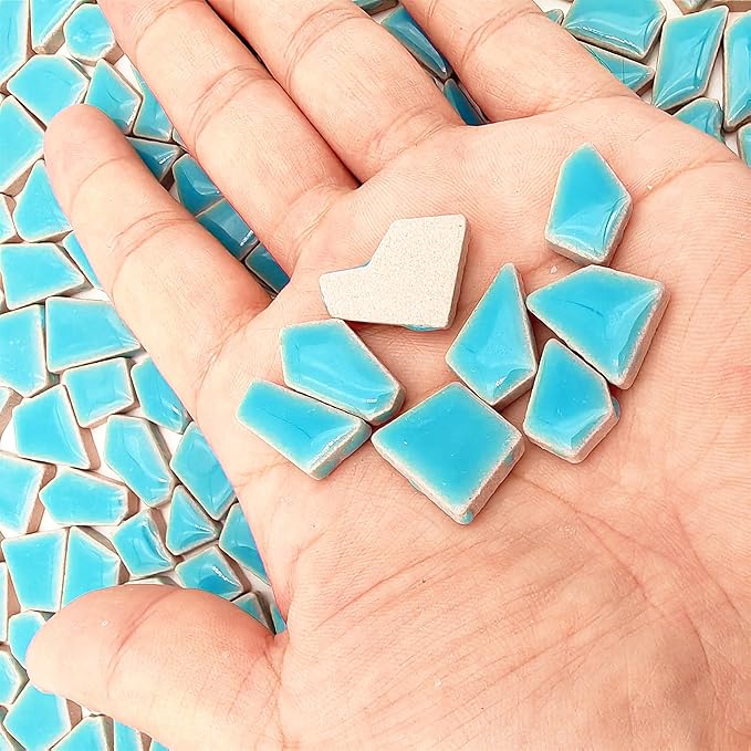 1.1LB Irregular Ceramics Mosaic Tiles, Mosaic Pieces Stones for DIY Mosaic Making Craft Hobby Arts Home Wall Decoration (Sky Blue)