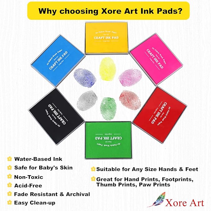 5"x4'' Large Ink Pad Washable Stamp Ink Pad for Baby Footprint Handprint with 30ml Premium Refill Ink (Pink)