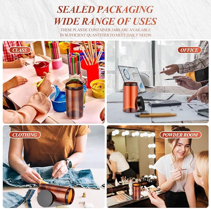 SATINIOR 12 Pack Plastic Container Jars with Lids Round Clear Travel Cosmetic Container Jars for Toiletries, Lotion, Cream, Ointments, Makeup, Rhinestone, Samples, Kitchen Storage(32 oz,Amber)