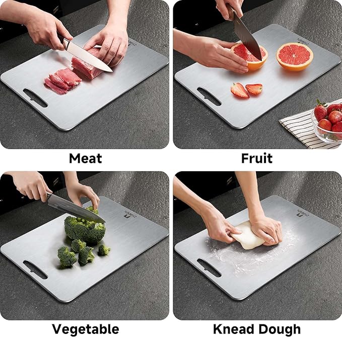 Pure Titanium Cutting Board, Stainless Cutting Boards for Kitchen, Double-Sided Food Grade Chopping for Meat, Vegetable & Fruit (12 * 18 IN)