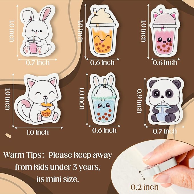 Fall Bubble Tea Mini Eraser for Kids Bulk 60P Cute Kawaii Panda Rabbit Cat Boba Cup Pencils Erasers 3D Desk Puzzle Supplies for Student Back to School Classroom Prizes Thanksgiving Party Favors