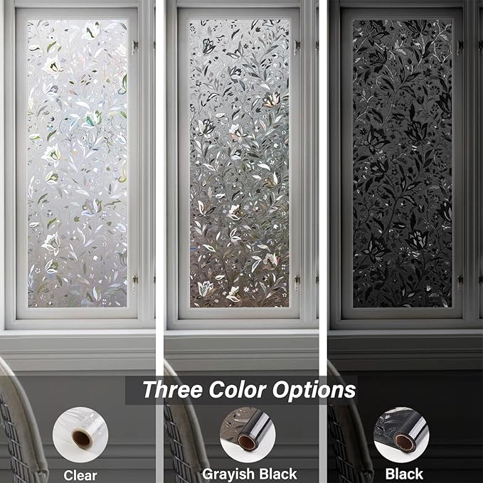 LEMON CLOUD Window Film, Decorative Window Privacy Film, Window Film Privacy Static Cling Frosted, Anti-UV Sun Blocker Heat Control for Home(Grayish Black, 35.4 x 157.4 inches)