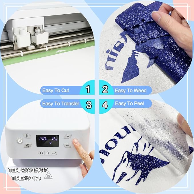 Dark Blue Glitter Heat Transfer Vinyl 12Inch*6FT Glitter Iron on Vinyl for T Shirts Easy to Cut and Weed Compatible with All Cutter Machines HTV Iron on Vinyl for Cricut (Dark Blue)