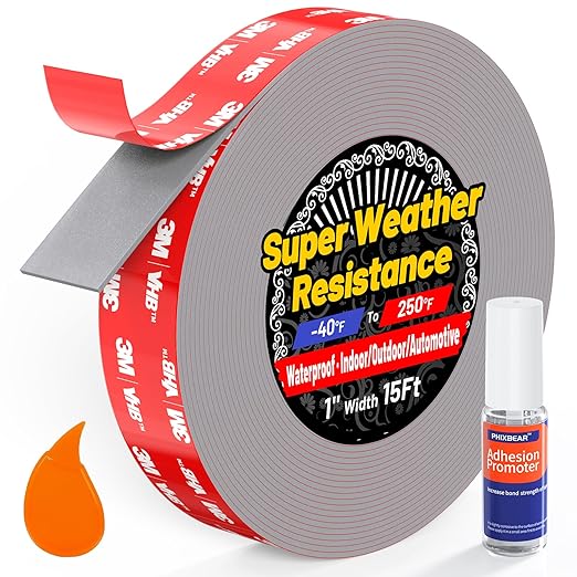 1" Width Double Sided Foam Tape, Made of 3M VHB, Waterproof Outdoor Automotive Decor Wall Tape, Heavy Duty Mounting Tape, Super Strong Adhesive Tape, 15Ft Length