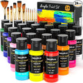 Nicpro Acrylic Paint Set, 24 Colors with 12 Brushes & Palette, Non Toxic Art Supplies Kit for Painting Fabric, Canvas, Clay, Wood, Rock & Ceramic, Halloween Pumpkin, Rich Pigments for Beginners, Students & Professional Artists (2 oz, 60 ml)