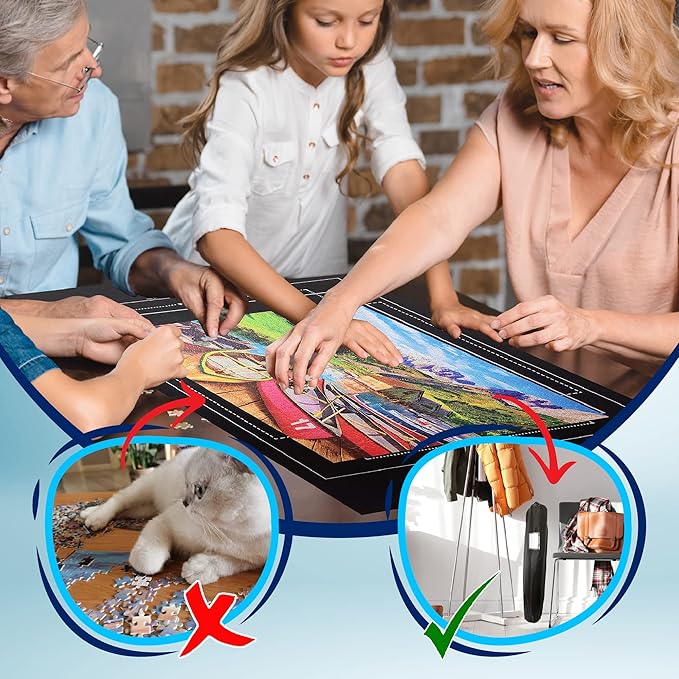 Black 2000 Pieces Jigsaw Puzzle Mat Roll Up | Unique Design, Portable Puzzle Board for Adults & Kids, Stow and Go Puzzle Saver | Puzzle Keeper Storage Saver 2000 1500 1000 500 Piece Puzzles