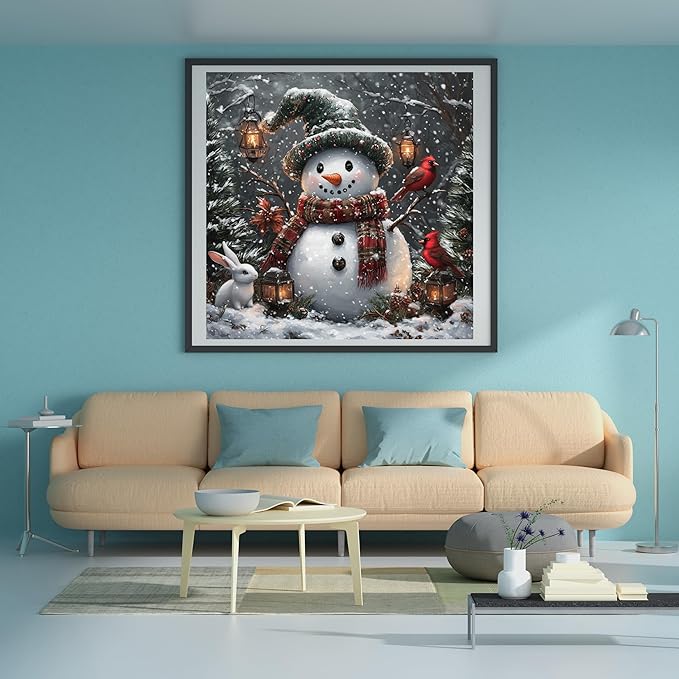 Moohue Needlepoint Kits 14ct Counted Cross Stitch Kits for Adults Printed Stamped Cross Stitch Patterns Kits Snowman Birds Rabbits Cross Stitch Supplies (Snowman Birds Rabbits)