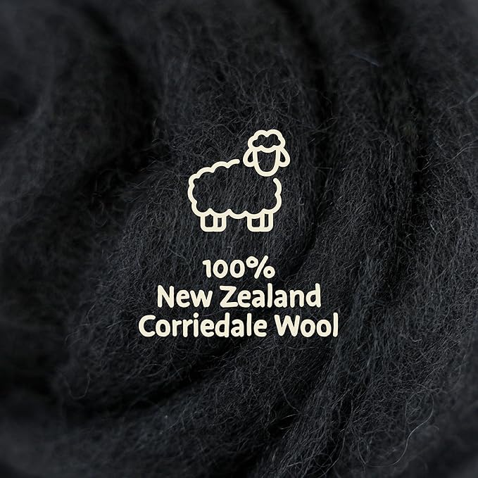 Woolbuddy Needle Felting Wool – 8oz Chunky Wool Roving in Black, Felting Wool for Needle Felting Kit, Wet & Dry Felting Projects