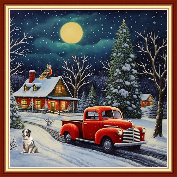 Disxvivy Cross Stitch Stamped Full Embroidery Kits DIY 11CT Cotton Thread Printed DIY Needlepoint Kits Craft Needlework Set Cross-Stitch Stamped Sets- Winter Snow Scenery 18x18 inch