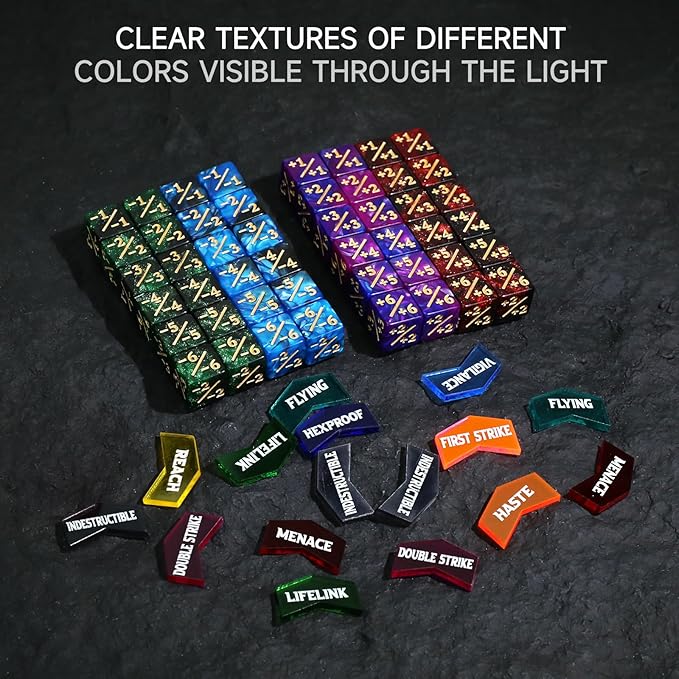 SIXPOINTS 108PCS 12mm MTG +1/+1 Tokens 6 Sided Dice & Keyword Counters Tokens Set for Magic The Gathering, MTG, TCG, Card Games Accessories
