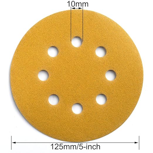 5-Inch 8-Hole Hook and Loop Sanding Discs 180-Grit Random Orbit Sandpaper, 50-Pack