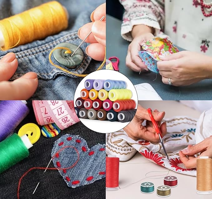 ilauke 80 Colors Sewing Thread, 164 Pcs Sewing Bobbins, 300 Yards Spools of Polyester Thread for Sewings Machine, Prewound Bobbins for Brother Singer Janome Machine with Supplies
