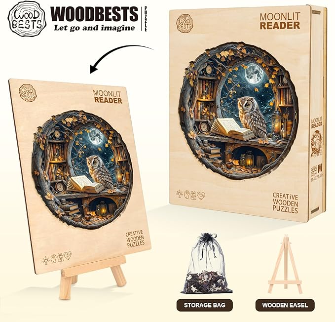 WOODBESTS Wooden Puzzles for Adults - Moonlit Owl Wooden Jigsaw Puzzle, Unique Animal Wood Puzzles Adult, Xmas Puzzle Gifts for Puzzles Lovers(270Pcs, L, 13.4"x13.4")