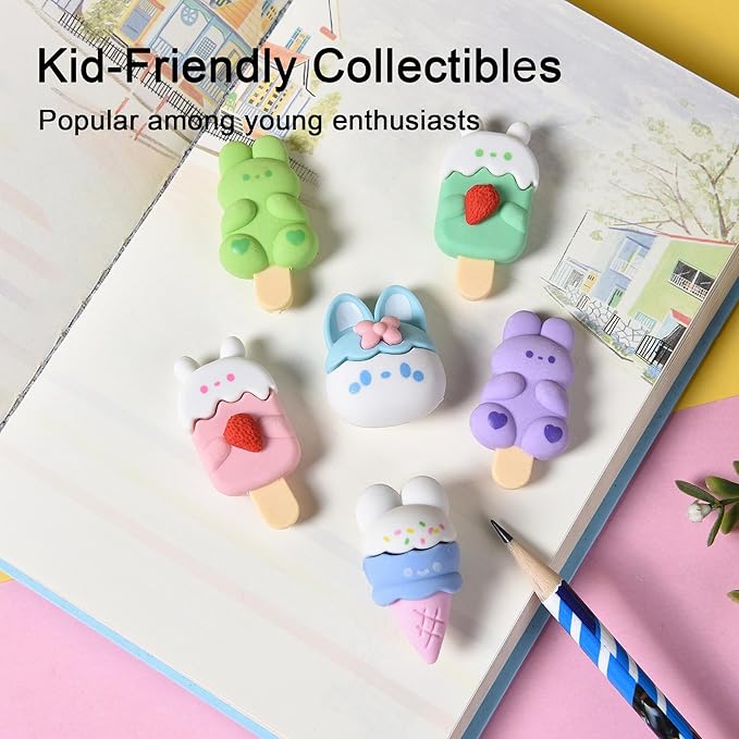 HILAZA 16 Pcs Ice Cream Erasers for Kids, Cute Animal Erasers for Girls, Cool Fun Puzzle Food Erasers for Ice Cream Themed Party Favors