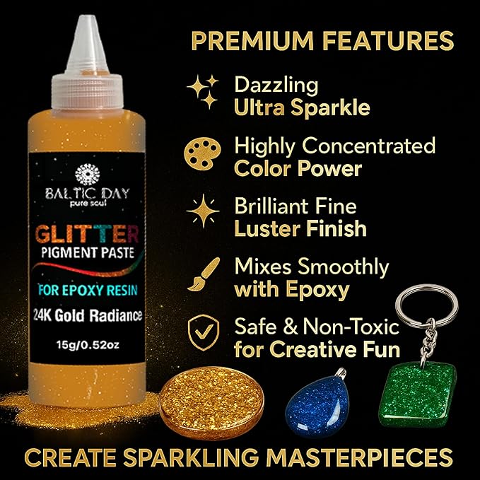 24 Color Pigment Paste for Epoxy Resin Set [ Glitter Series ] – Opaque Epoxy Pigment, Epoxy Dye Paste & High Concentration Mica Powder for Resin Art, Jewelry, Tumblers, Coasters & Crafts