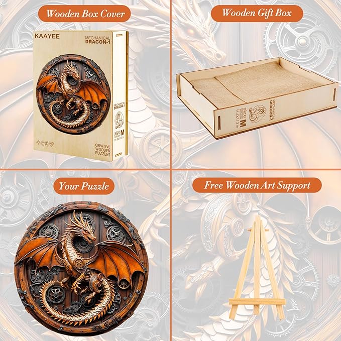Wooden Puzzles for Adults, 3D Vision Effect Mechanical Dragon Wooden Jigsaw Puzzles 550 PCS Unique Shape Advanced Wood Puzzle Adult, Flat Puzzle Birthday Gifts Family Game (XL-17.3 * 17.2in)