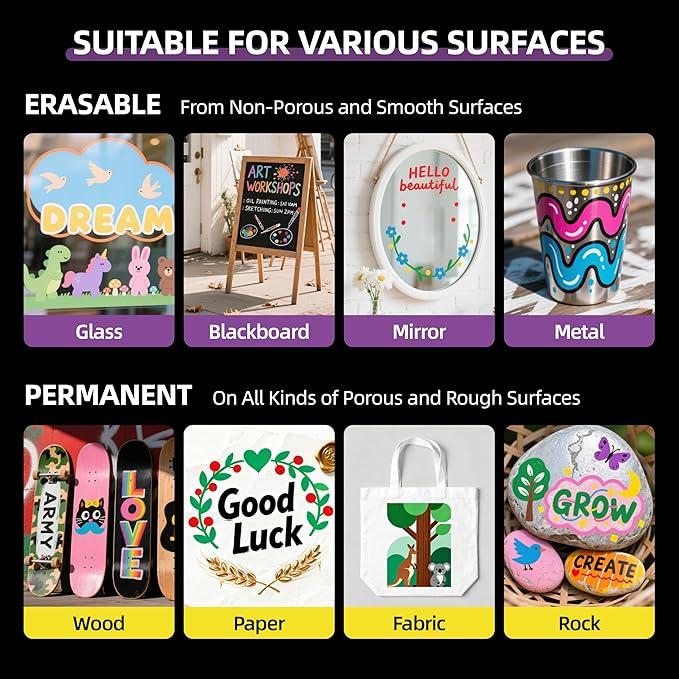 WUO window Chalk Markers,8 Colors Car Markers,15mm 3-in-1 Jumbo Wide Nib, Dust-Free & Non-Toxic - Erasable Blackboards Marker for Rock Painting, Poster, Stone, Ceramic, Glass