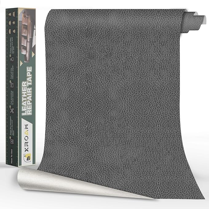 Leather Repair Tape, 16x79 inch Leather Patches for Furniture, Self Adhesive Leather Repair Patch for Sofas, Couches, Leather Covers, Seats, Chairs, Vinyl Repair Tape Retro Dark Gray